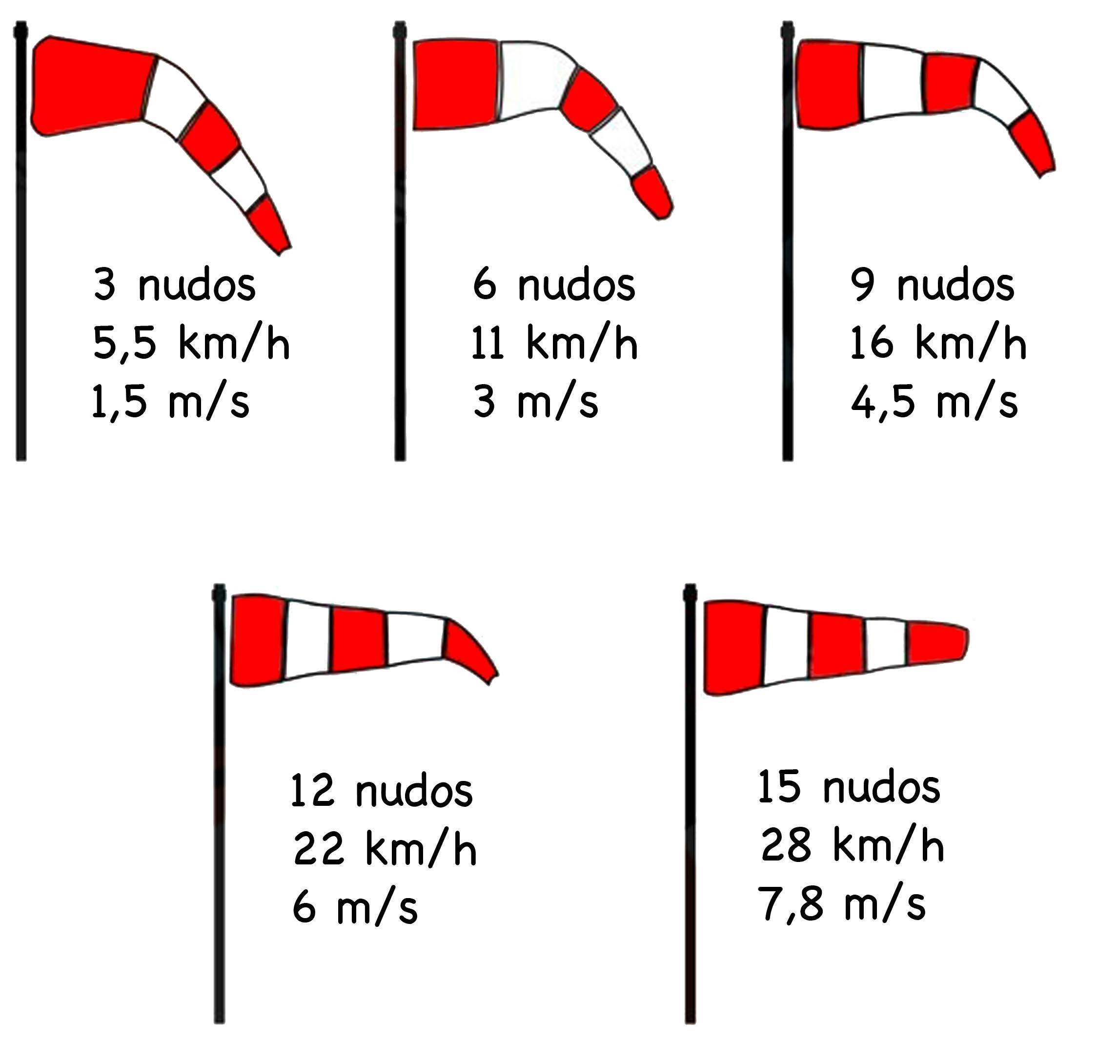 Posición de la manga de viento y velocidad del mismo que indica.